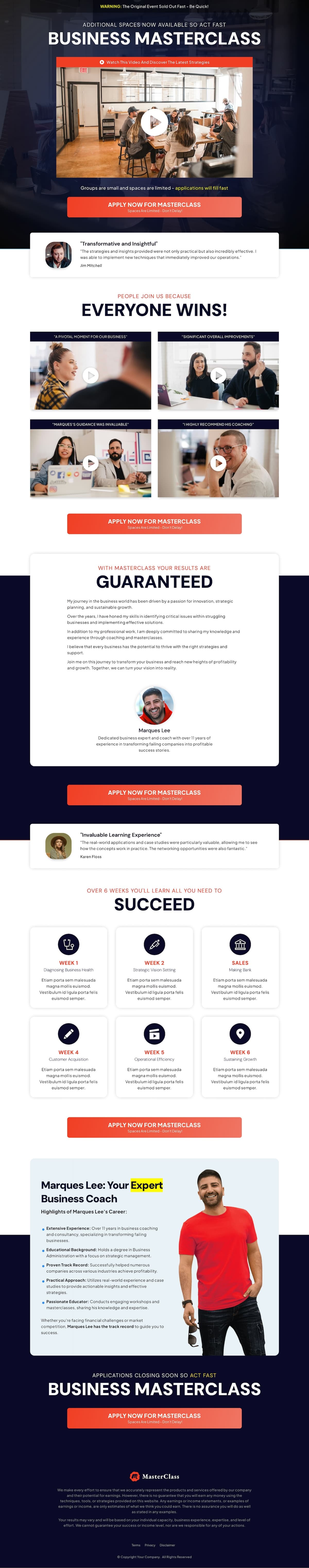 Masterclass Application - Landing Page