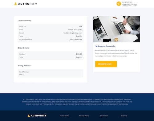 Authority - Order Summary Page