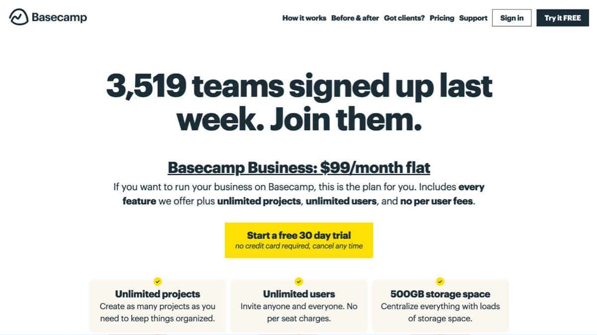 Basecamp alternative saas pricing