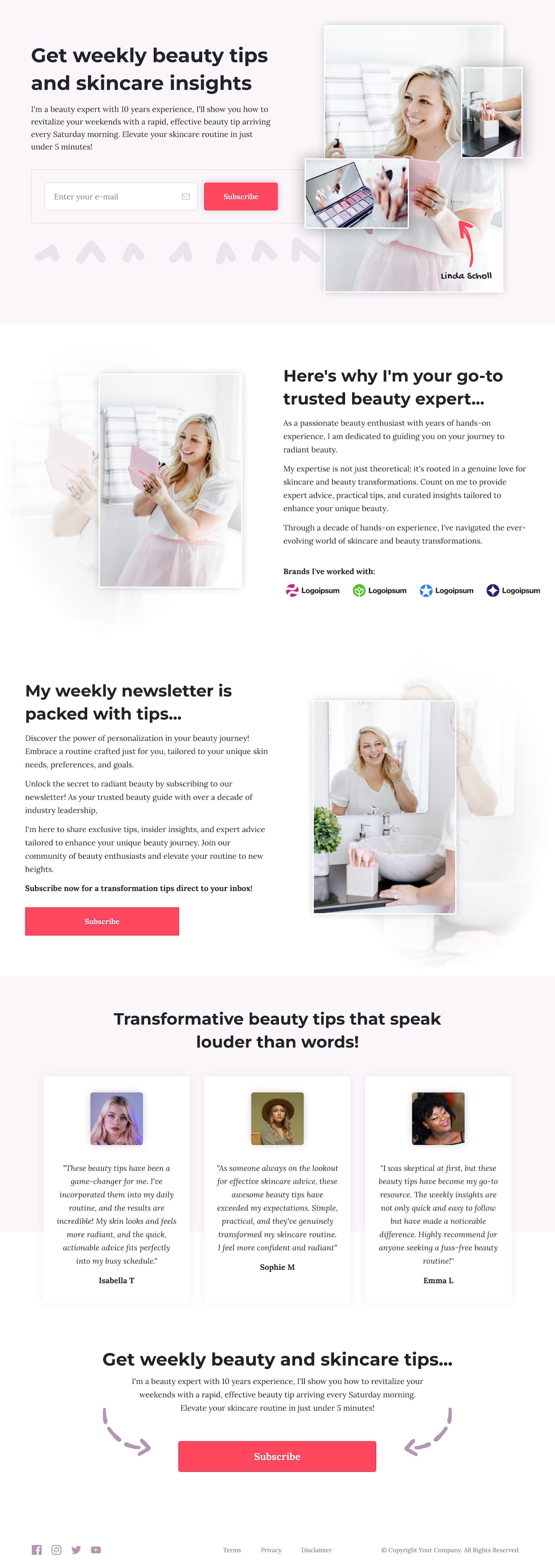 Beauty Newsletter Landing Page