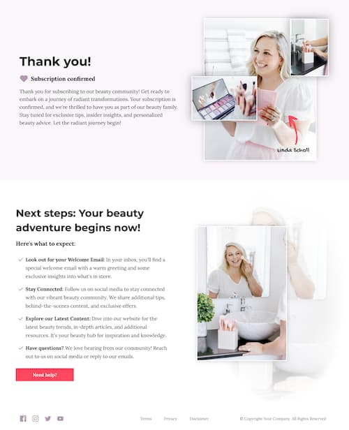 Beauty Newsletter Thank You Page