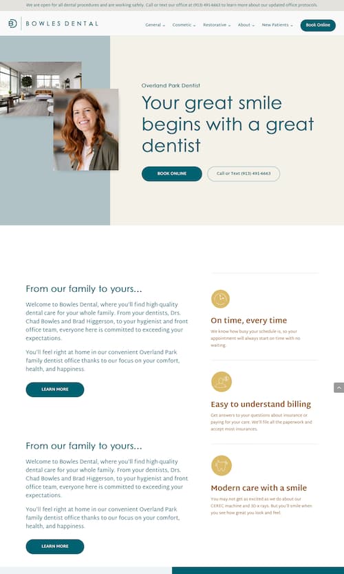 Bowles Dental Center Landing Page