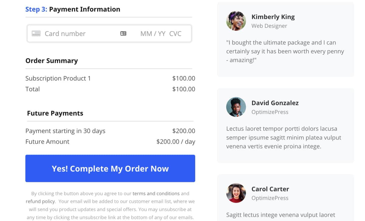 How your subscription recurring payments look on checkout