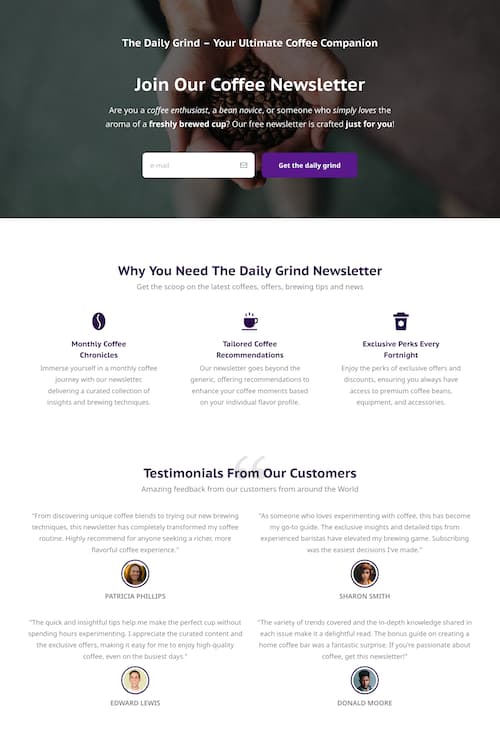 Coffee Newsletter Landing Page