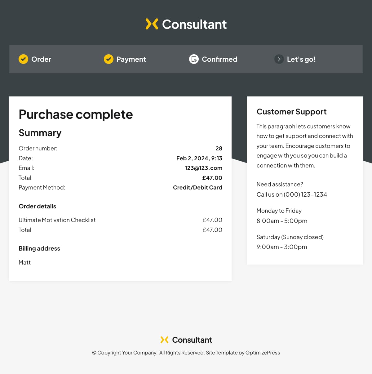 Consultant Checkout Order Summary Page