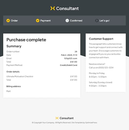 Consultant Checkout Order Summary Page