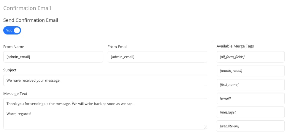 contact form confirmation email