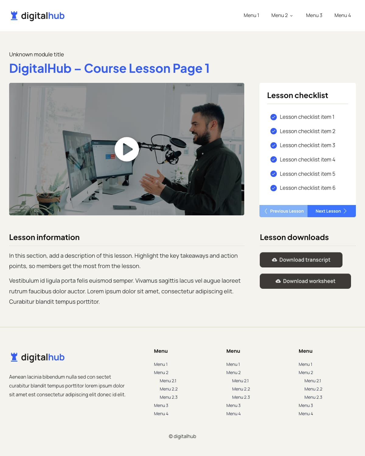 DigitalHub Course Lesson Page