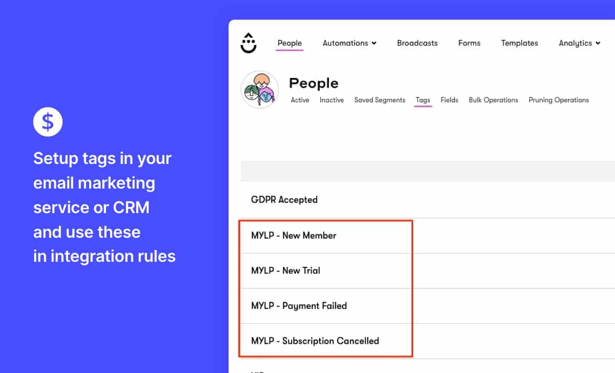 Setup tags in your CRM to add to subscription buyers