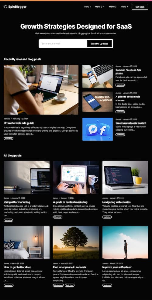 EpicBlogger Blog Home Page (Dark)