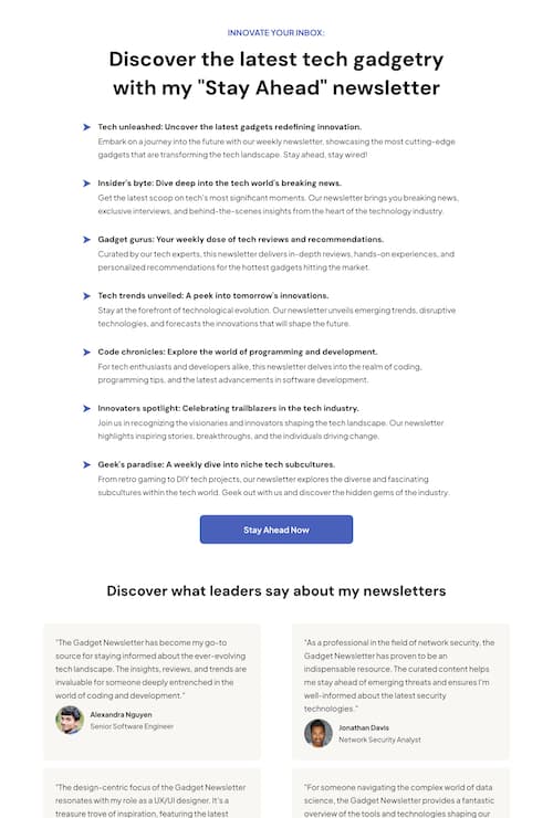 Gadgets Newsletter Landing Page
