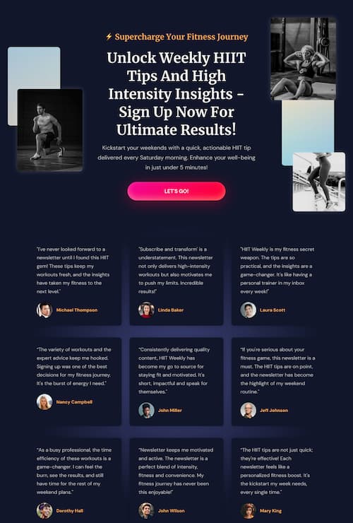 HIIT Newsletter Landing Page