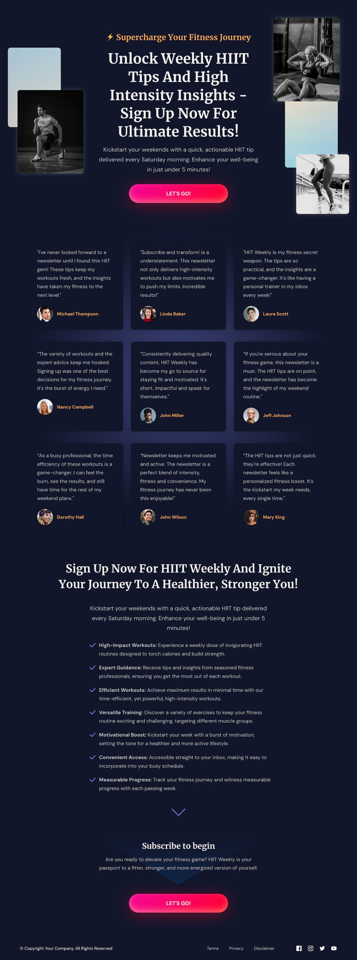 HIIT Newsletter Landing Page