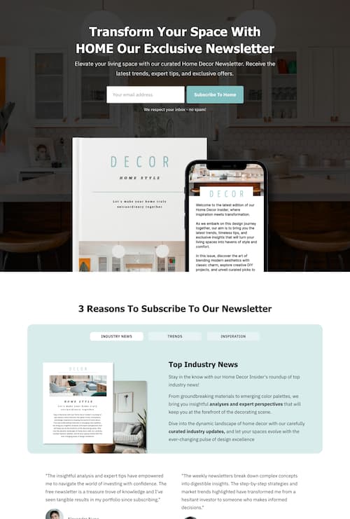 Home Newsletter Landing Page