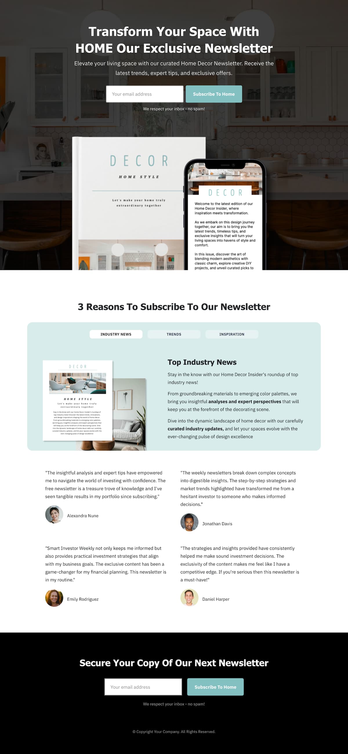 Home Newsletter Landing Page