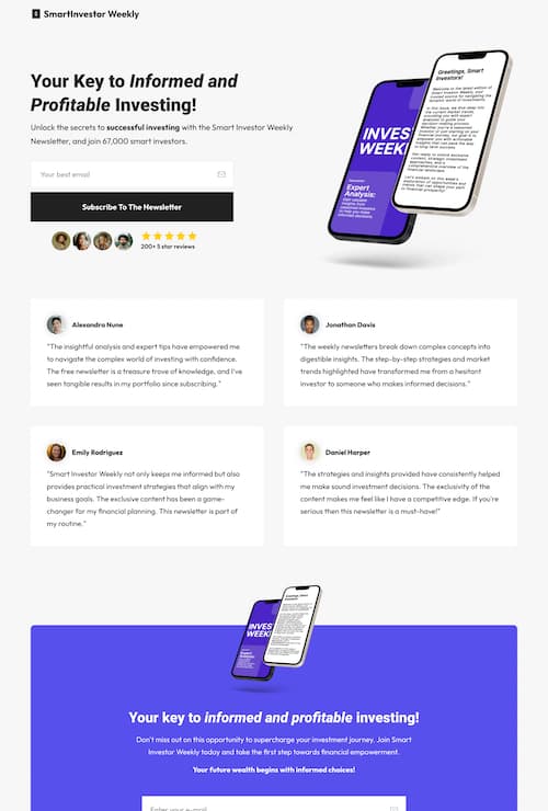Invest Newsletter Landing Page
