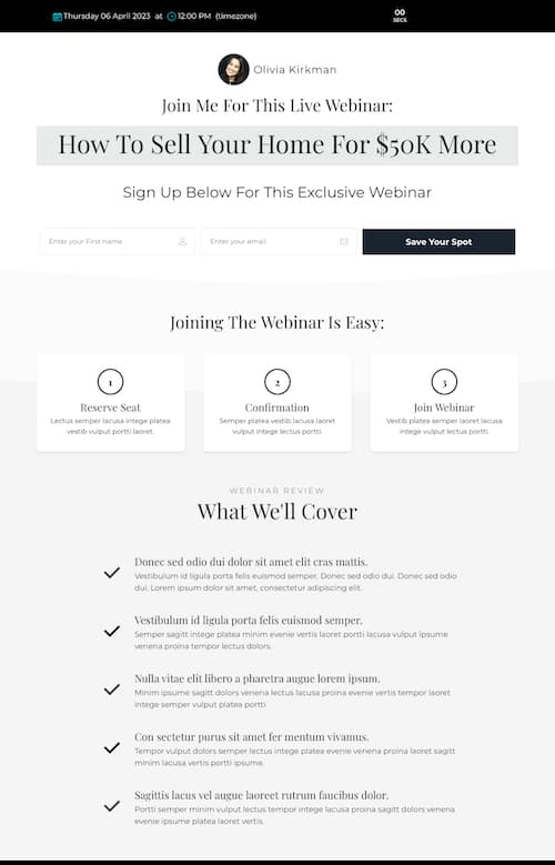 Listing Real Estate Webinar Landing Page