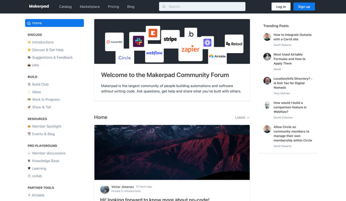 online community membership site model - makerpad example