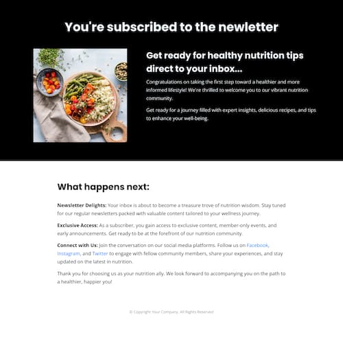 Nutrition Newsletter Thank You Page