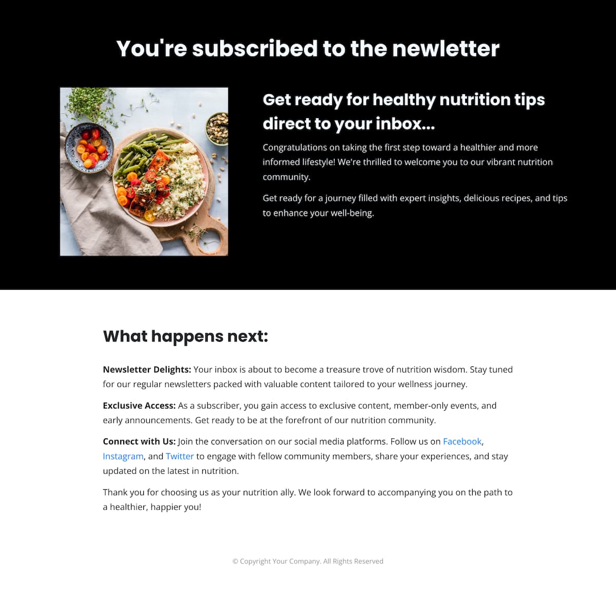 Nutrition Newsletter Thank You Page