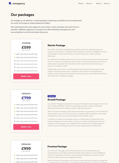 OneAgency Pricing Page