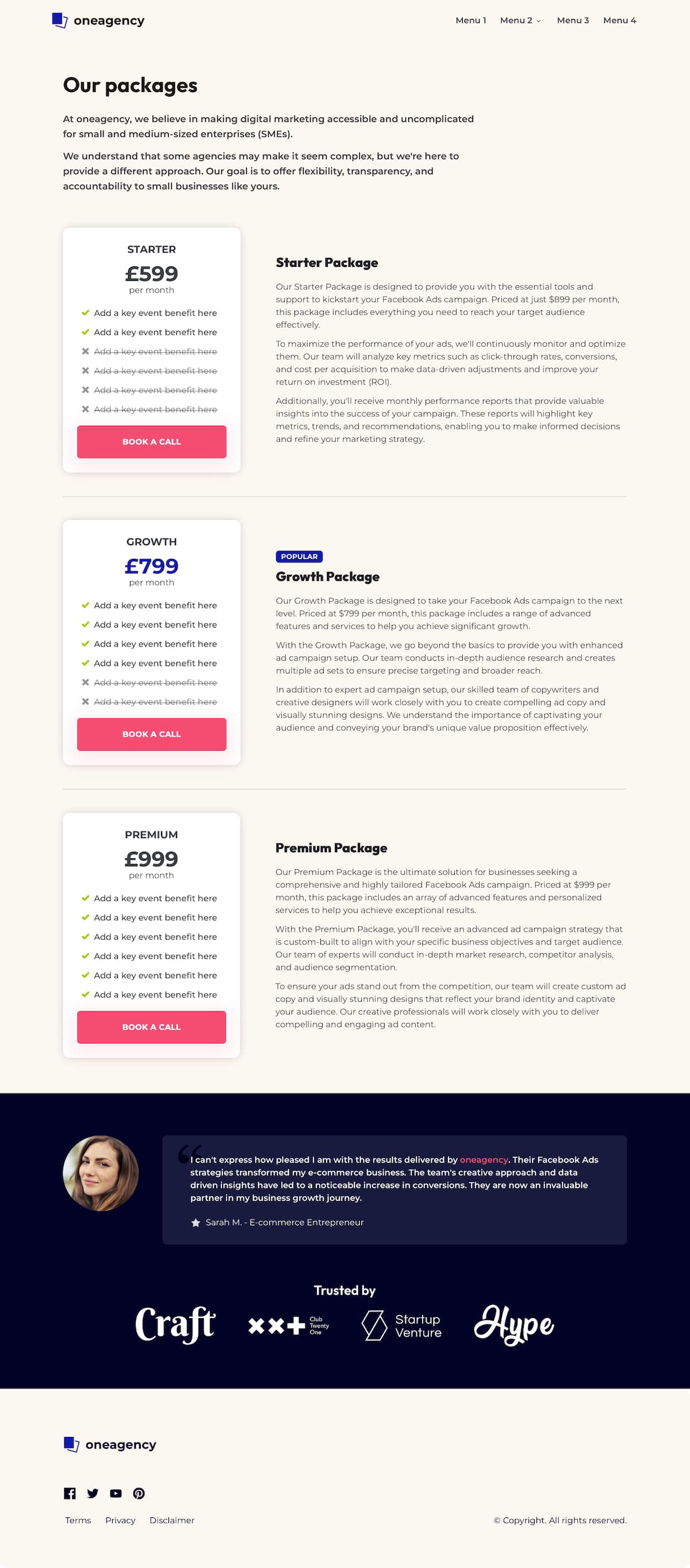 OneAgency Pricing Page