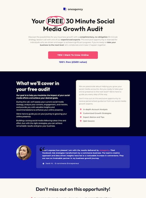 OneAgency Landing Page