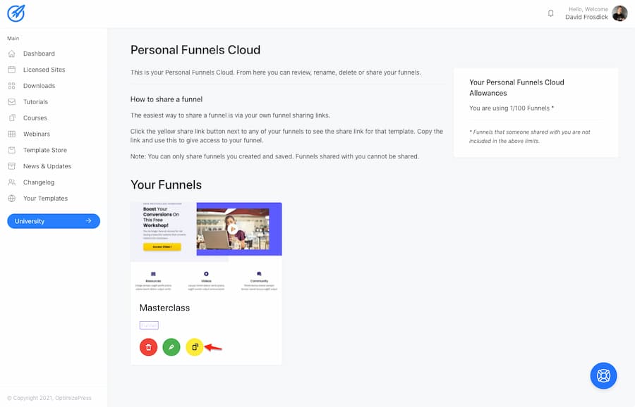 OptimizePress Personal Funnels Cloud