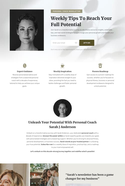 Personal Coach Newsletter Landing Page