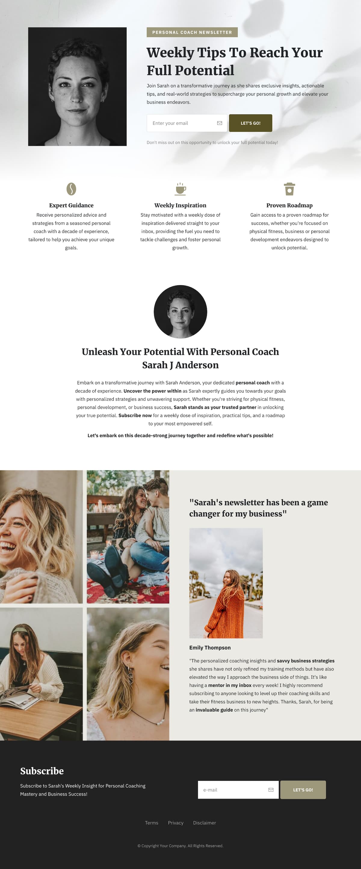 Personal Coach Newsletter Landing Page