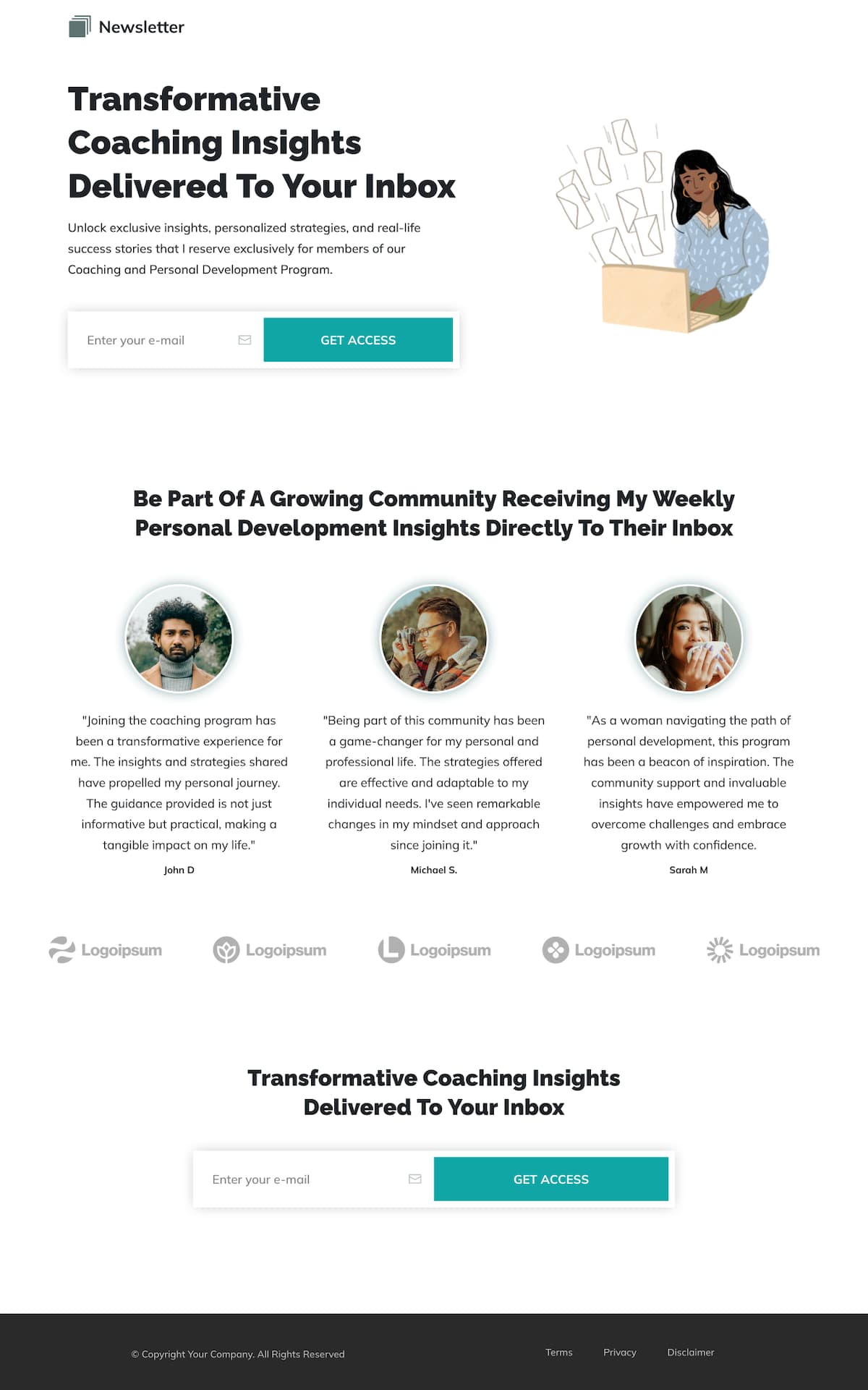 Personal Development Newsletter Landing Page