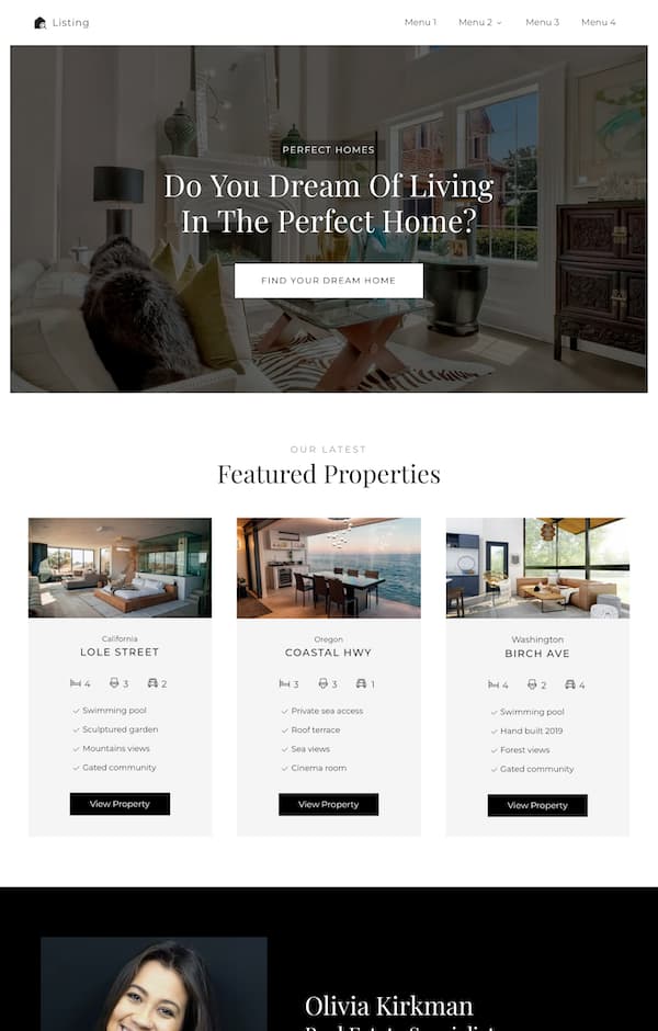 Listing Real Estate Website Home Page