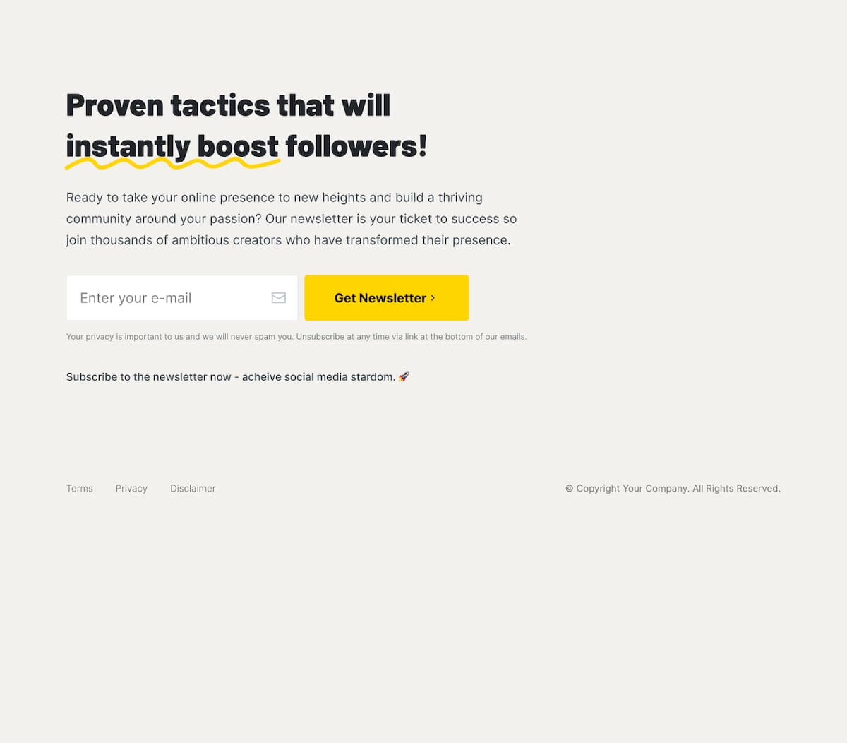 Social Growth Newsletter Landing Page