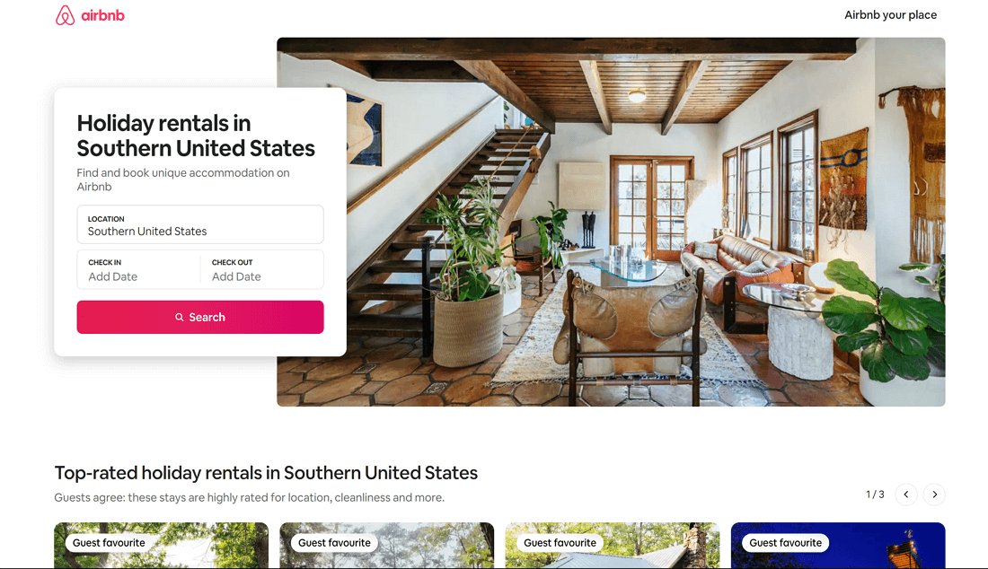 Above the fold website examples - Airbnb