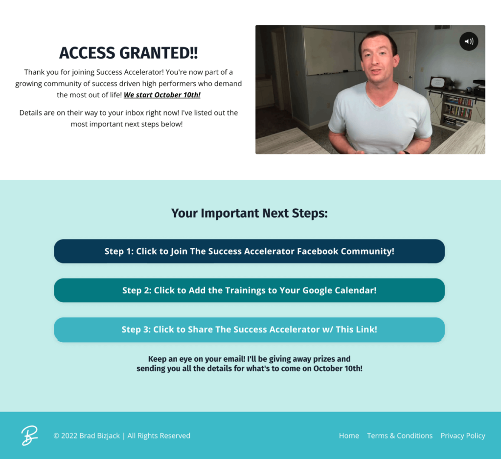 Access Thank You Page example