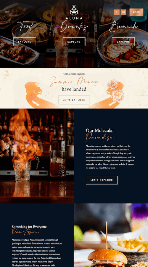 Aluna Cocktail Bar Landing Page