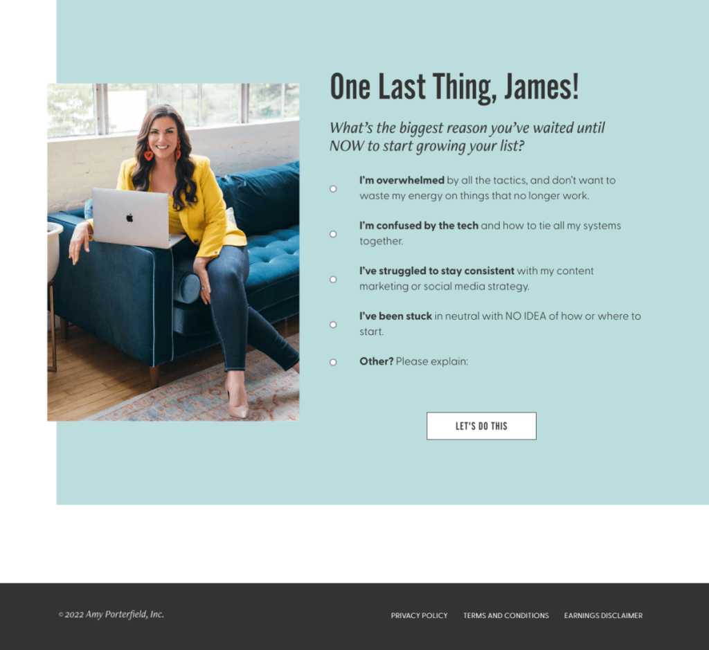 Amy Porterfield Thank You Page example