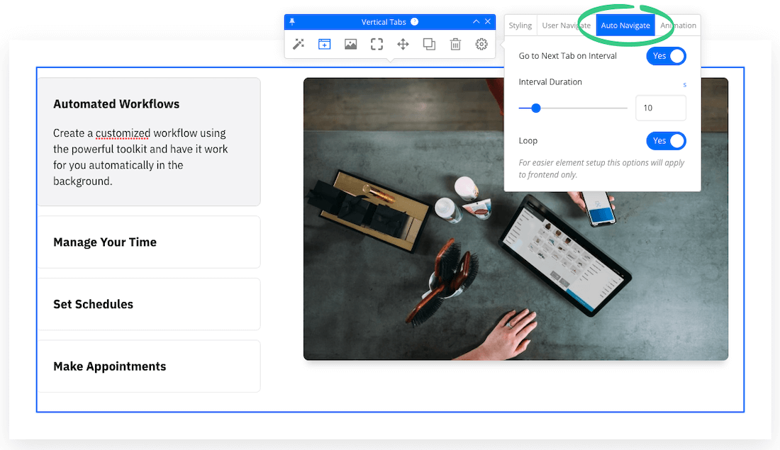 Auto Navigate Vertical Tabs Element