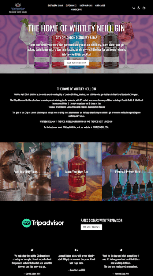 City Of London Distillery Bar Landing Page