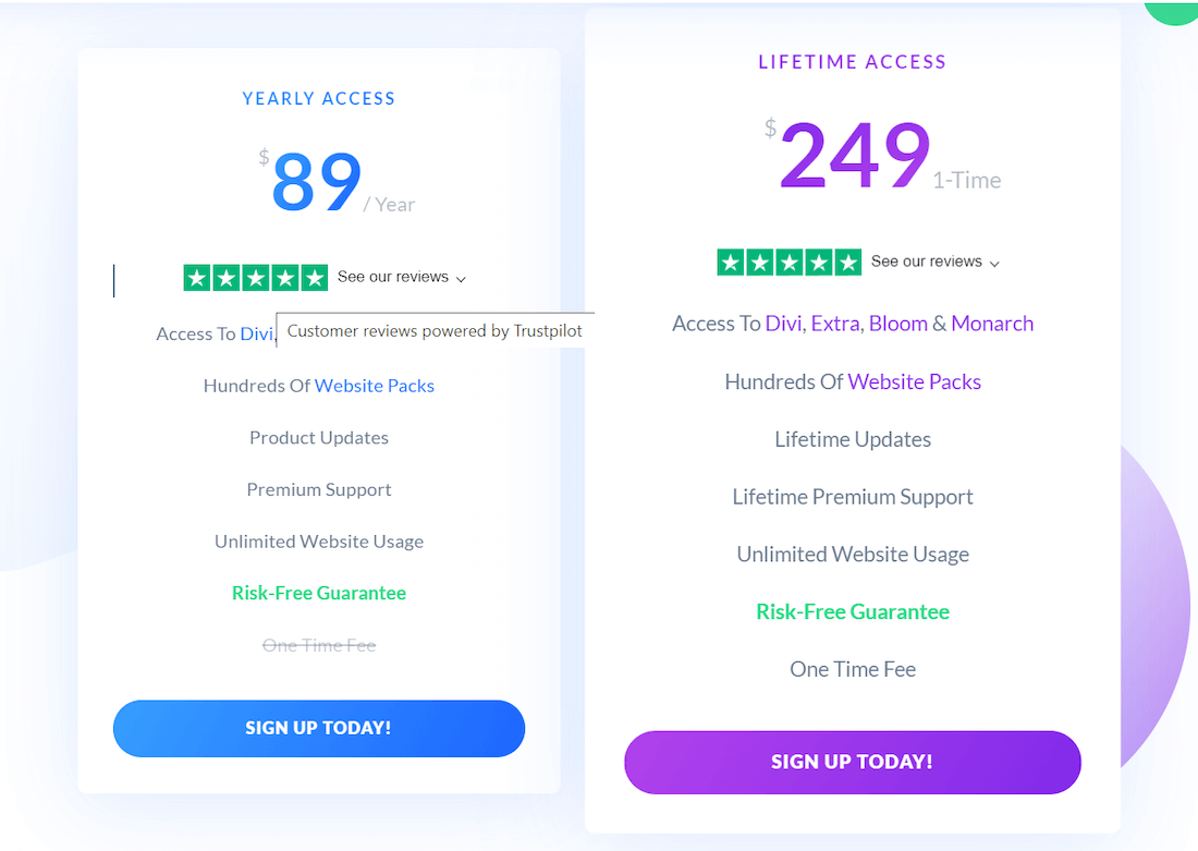 Divi Pricing Plan - Divi vs Elementor