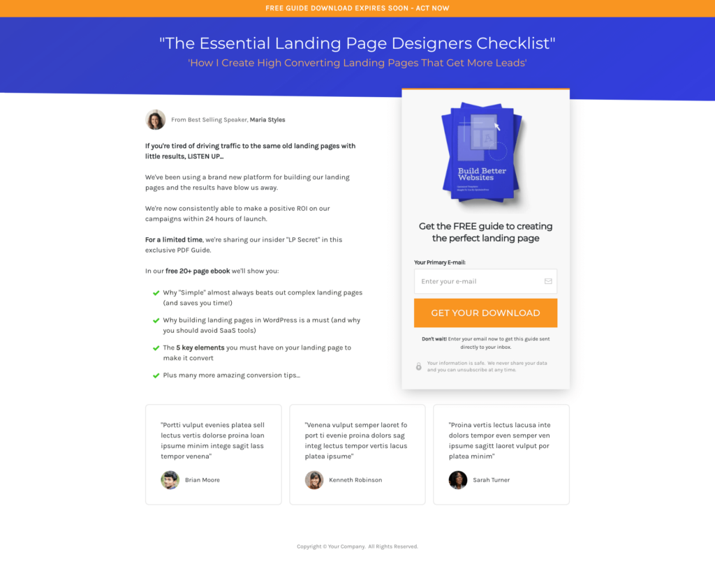 ebook landing page