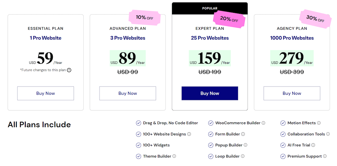 Elementor Pricing Plan