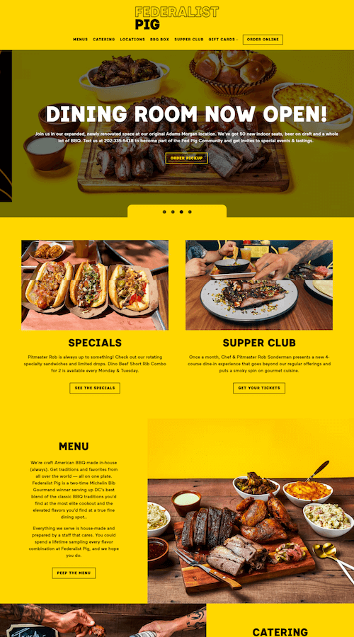 Federalist Pig Restaurant Landing Page