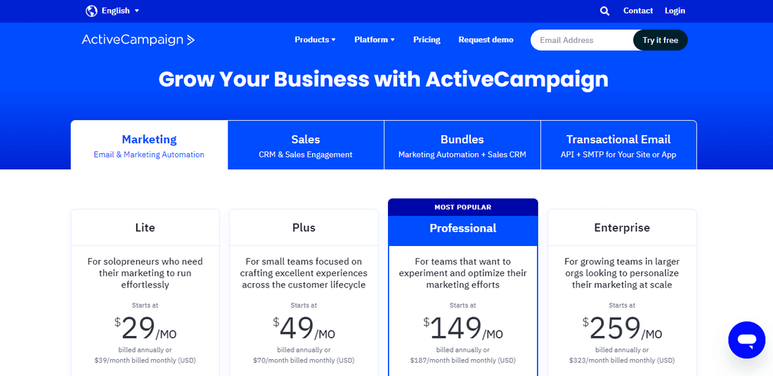 Gohighlevel alternative - activecampaign pricing