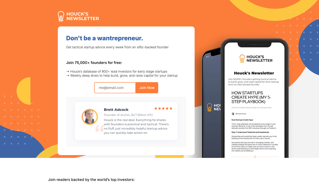 Houck - Newsletter landing page examples