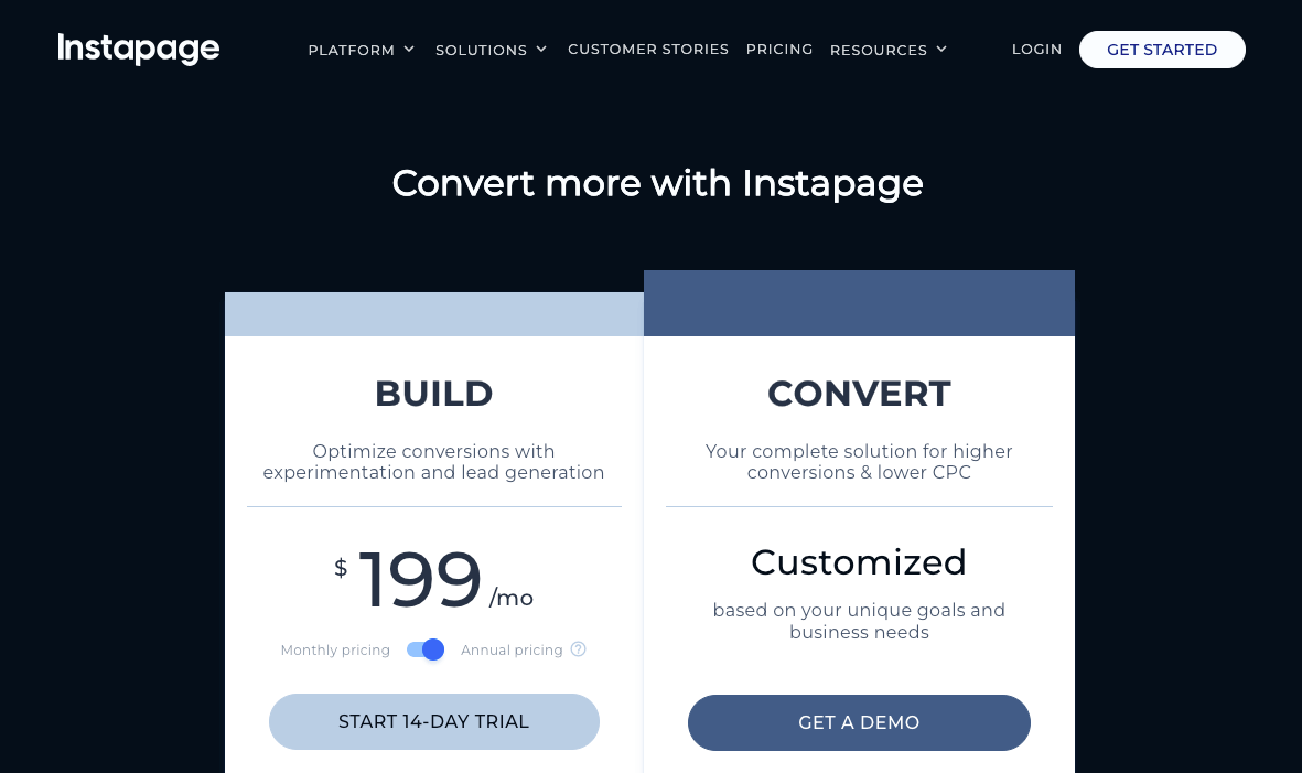 Instapage Pricing - Leadpages Alternatives