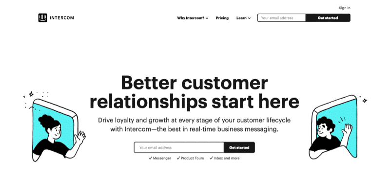 Intercom home page.