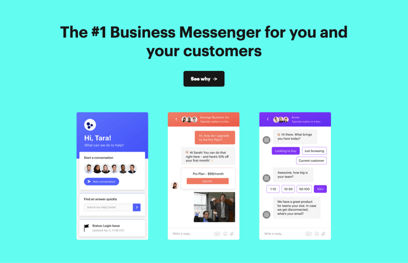 Intercom home page chat example.