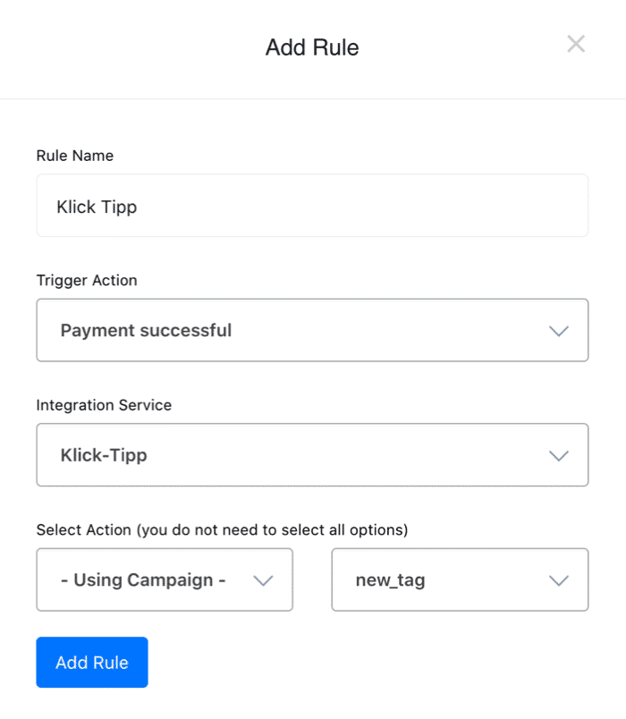 Klick Tipp Checkout Rules