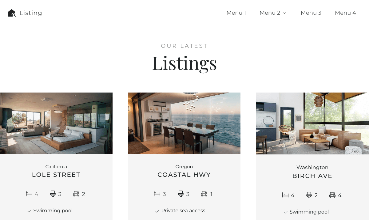 Real estate property listing website template